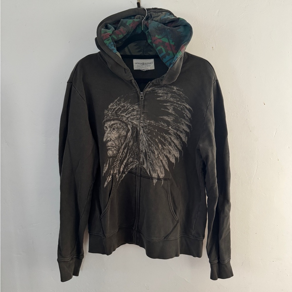 Vintage Denim and Supply by Ralph Lauren Native American Chief Hoodie - Aztec -L